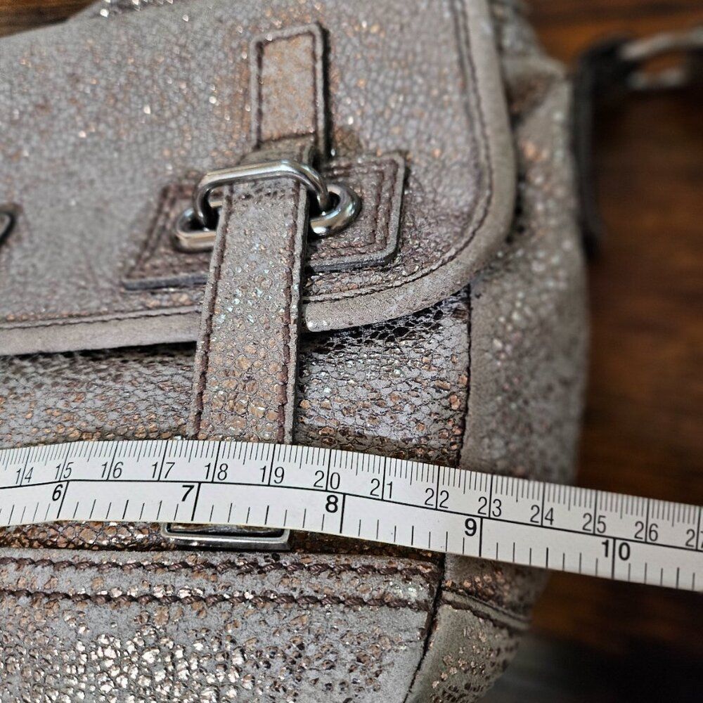 Yves St. Laurent Rive Gauche Pewter Leather Shimmer Crossbody Moto Bag - Picture 7 of 10